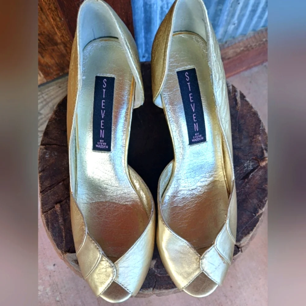 Steven By Steve Madden MIZTIFY Gold CORK WEDGE Heels Size 6.5 Vintage Y2K